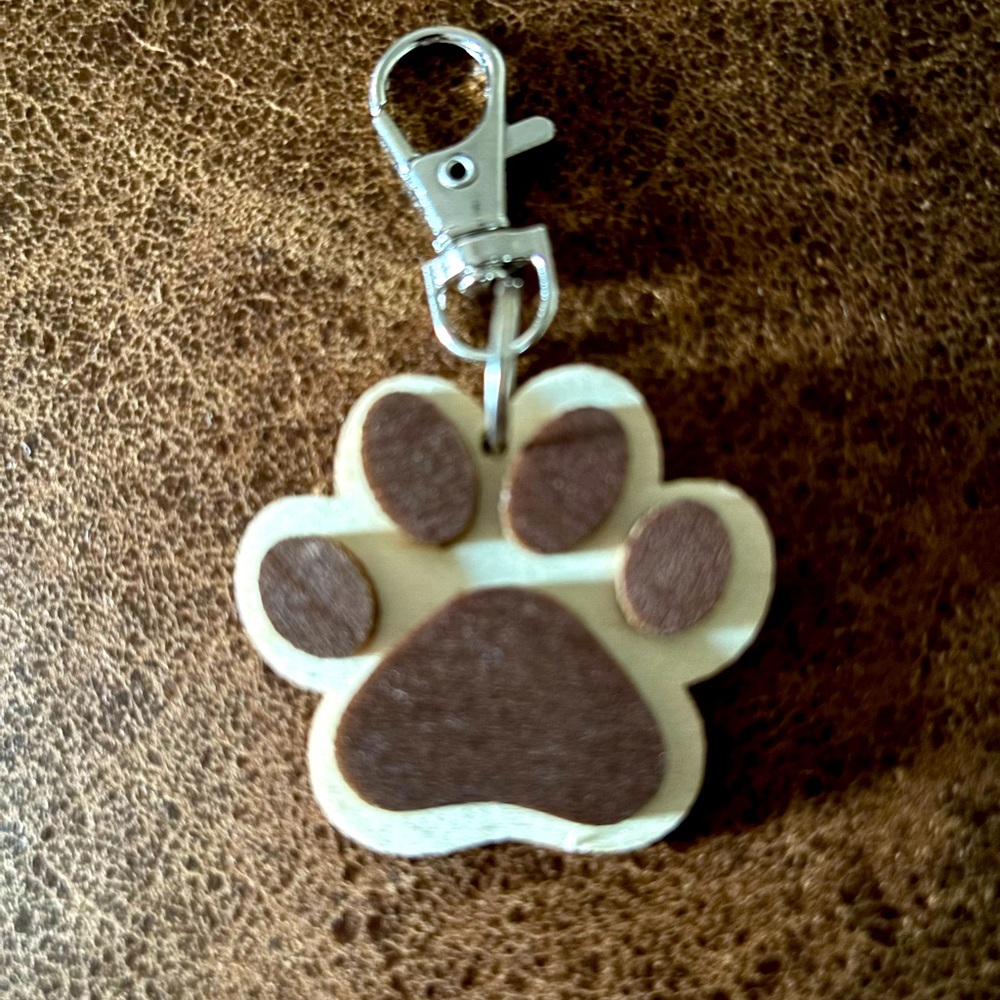 Paw Print Keychain wooden material
